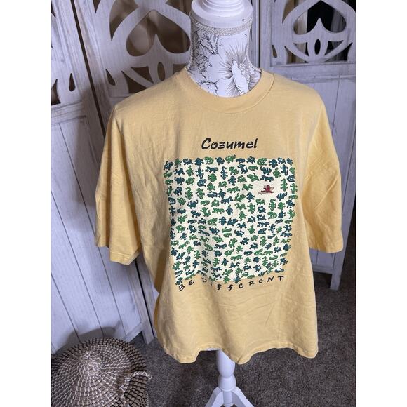 Vintage Cozumel Shirt Mexico Yellow Graphic Artwork Cropped XL ‘Be Different’ - Picture 1 of 4